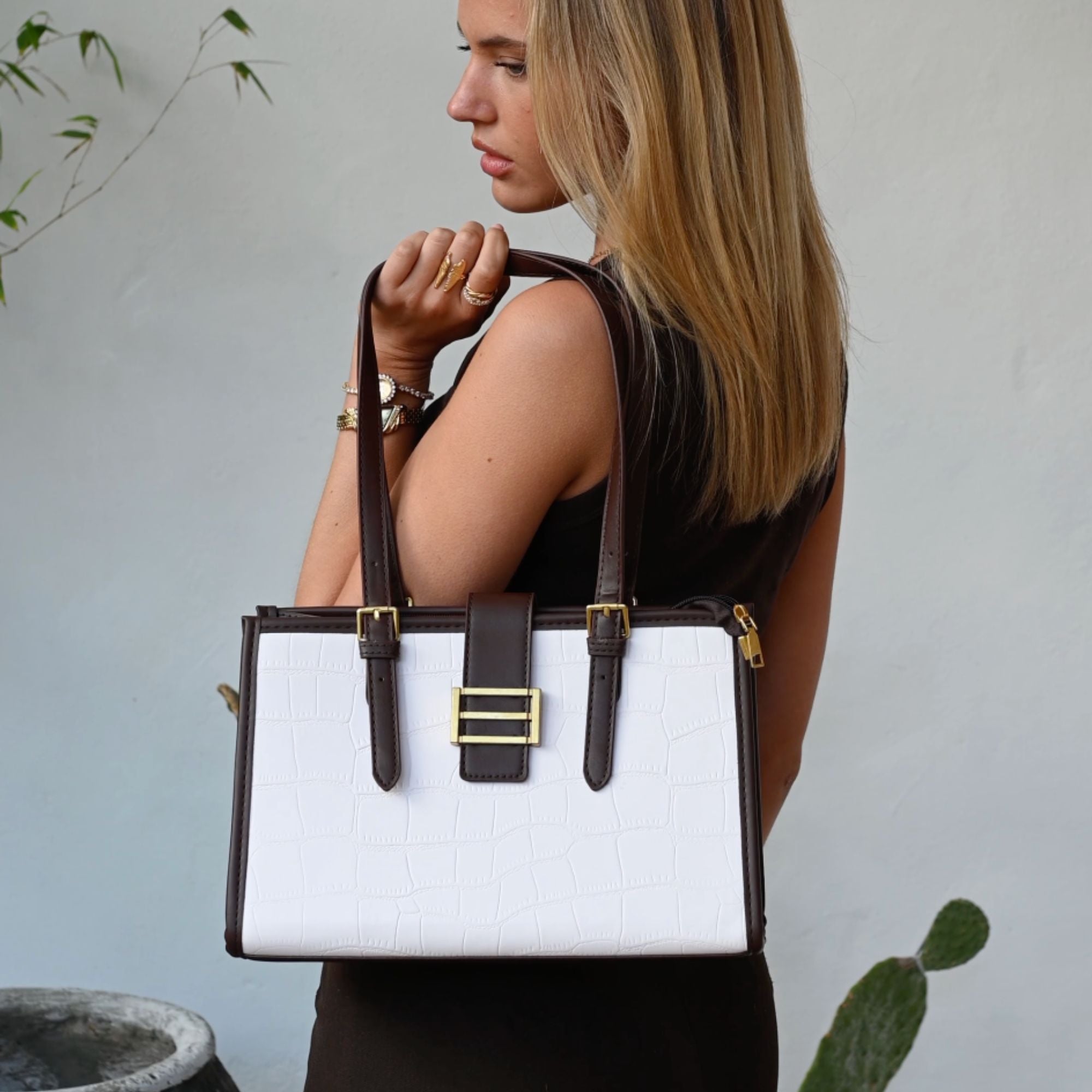 Clara Krokaat Tasche Weiß Braun-Maison Doré