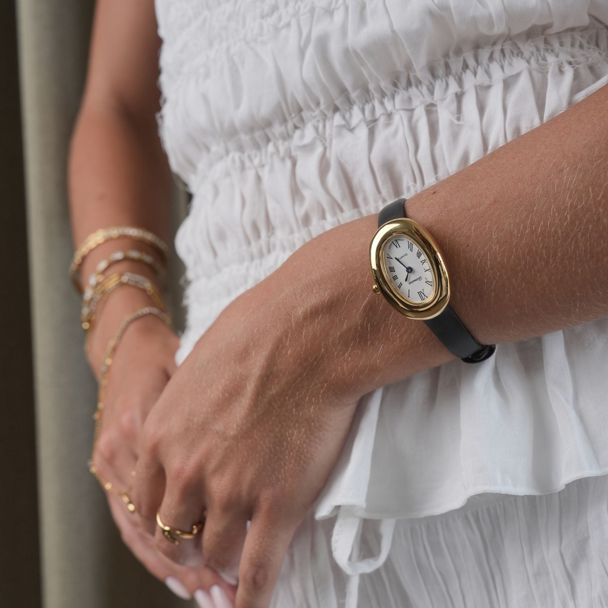 Elvina Zwart Leder Gold