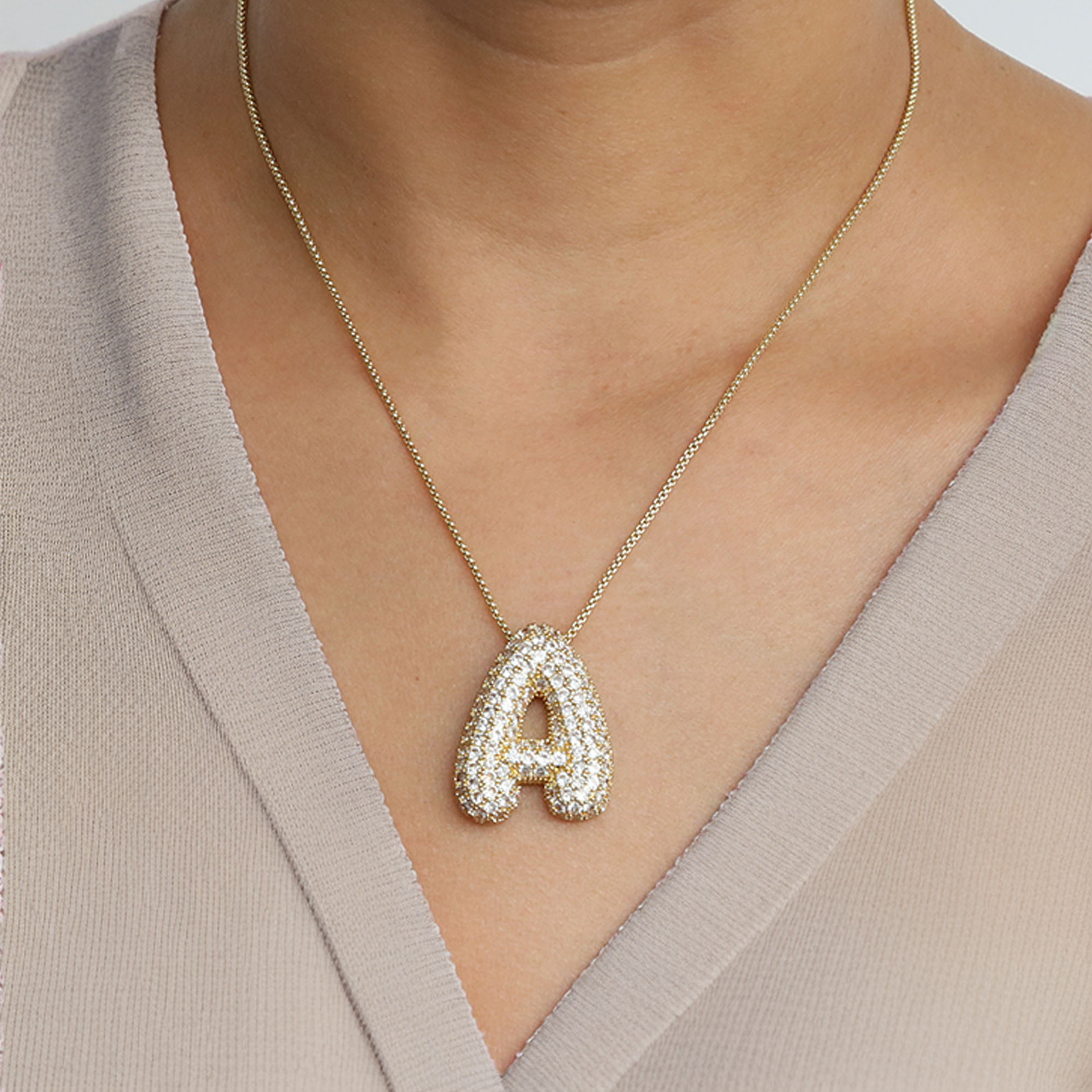 Bubbly Initial-Diamant-Halskette