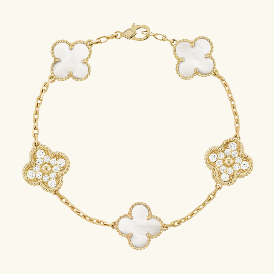 CLOVER | Goldene Weiße Prestige Armband-Maison Doré