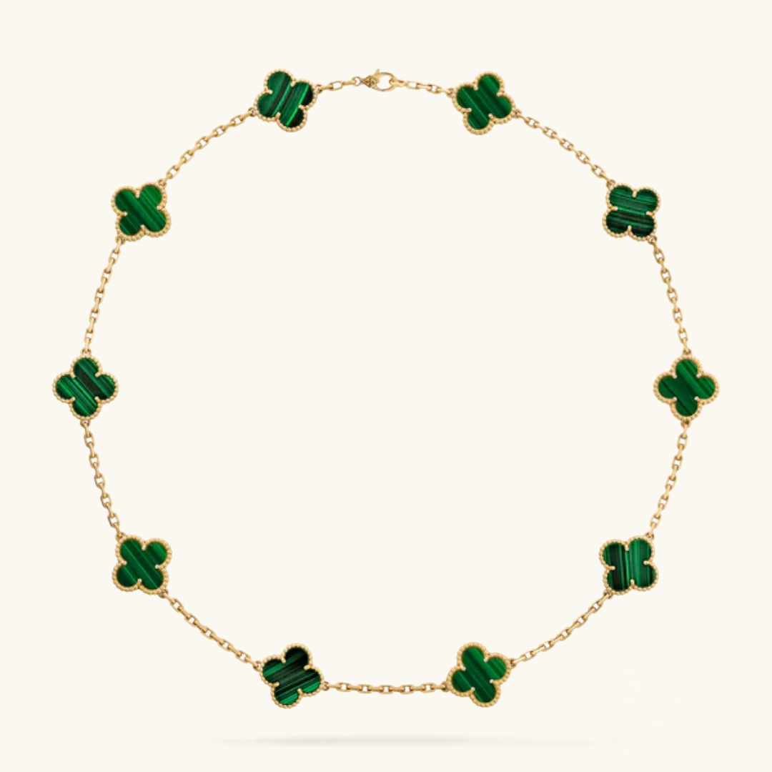 CLOVER | Goldene Halskette mit 10 Motiven in Grüner Farbe-Maison Doré